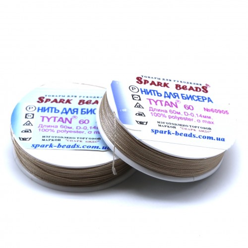 Нитки для бисера TYTAN 60 - бежевая(экрю) 60м Spark Beads, 60905